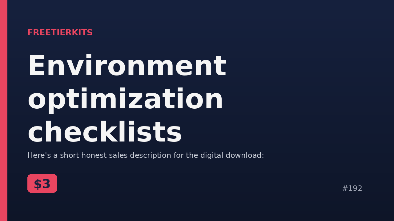 Environment optimization checklists – Practical Kit cover